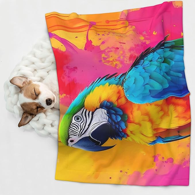 Waterproof Dog Blanket Soft Pet Blanket for Puppy Cat, Fleece Cat Throw Blankets for Furniture Bed Couch Sofa Reversible - Vibrant Parrot Splash Art