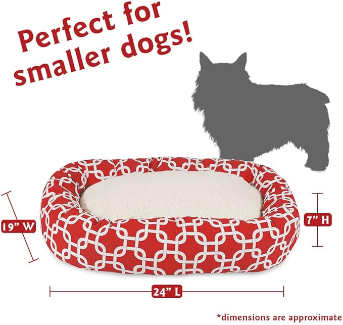 Majestic Pet 24 Inch Links Sherpa Calming Dog Bed Washable – Cozy Soft Round Dog Bed with Spine for Head Support - Fluffy Donut Dog Bed 24x19x7 (inch) – Round Pet Bed Small - RED
