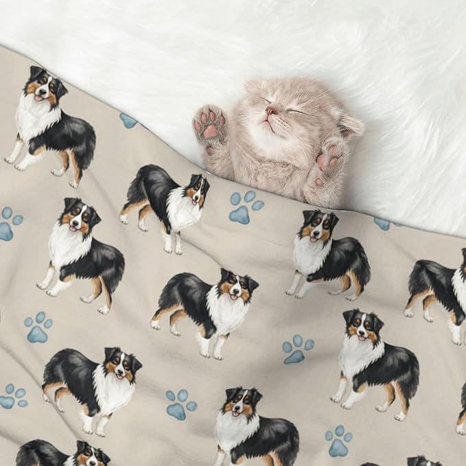 Reversible Pet Blanket for Easy Cleaning Maintenance, Australian Shepherd, Double Sided Plush Dot Design Means Double Use Between Washes for Convenience