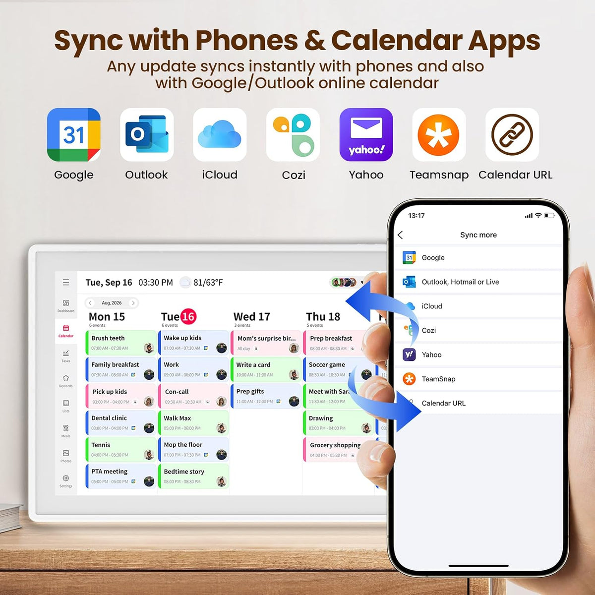 Skyzoo 16-Inch Digital Wall Calendar, Syncs with Online Calendars