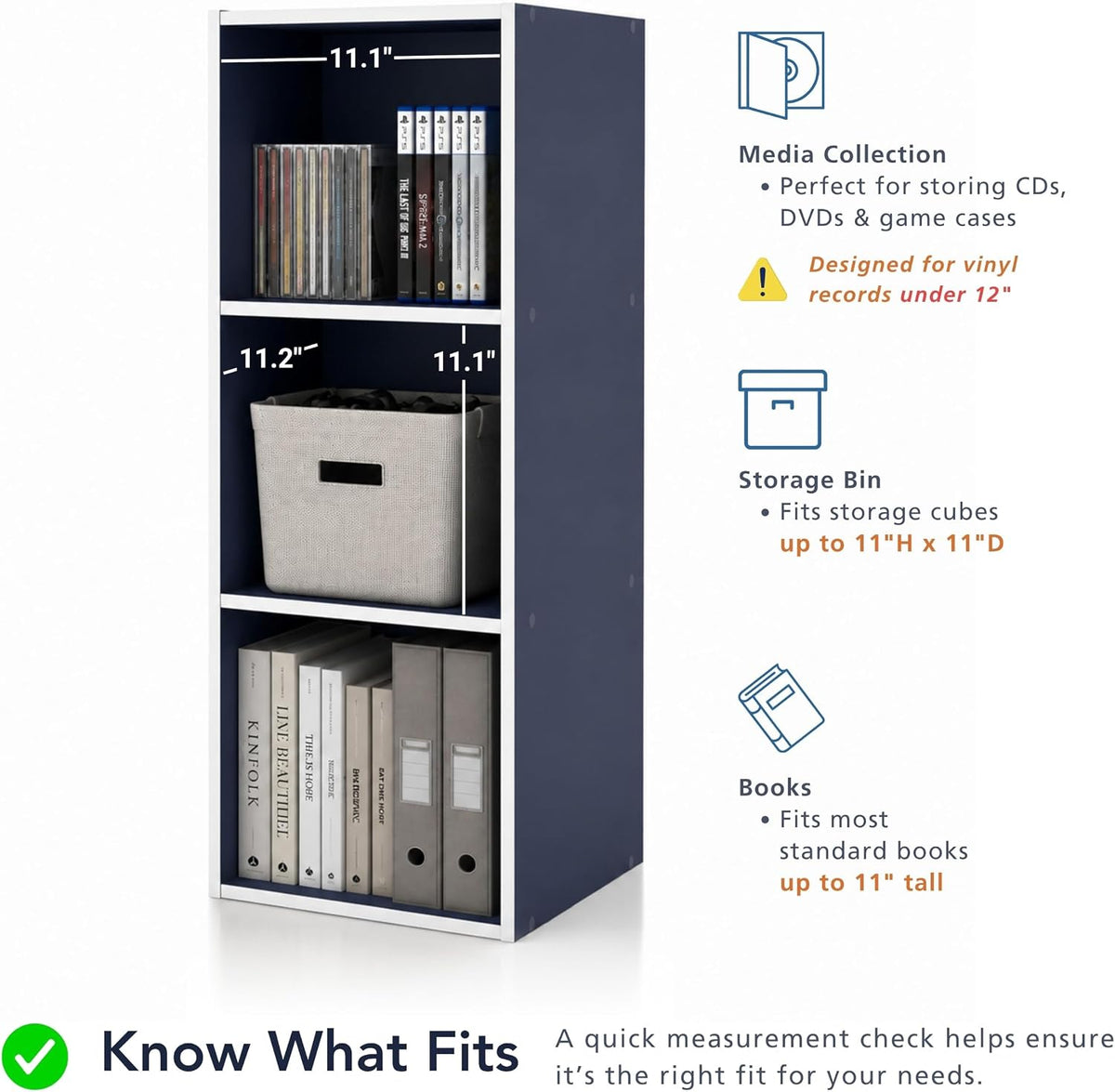 Homes: Inside + Out Apexa 2-Cube Storage Organizer Shelves, Stackable Wood Bookcase Fits Cubby Bins for Organization, Dorm Teen Room Decor & Home Office, White