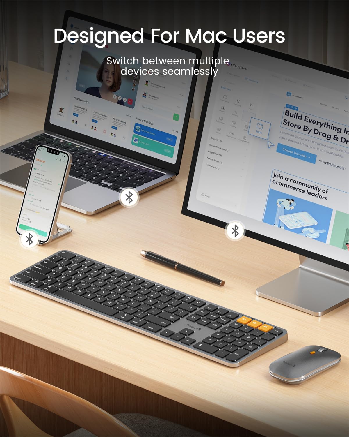 ProtoArc KM100-A Backlit Bluetooth Keyboard and Mouse for Mac, Space Gray