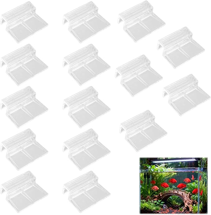 15 Pcs Rimless Aquarium Lid Clips for 9-10mm Glass, Clear Acrylic Aquarium Cover Support Clamps for Fish Tank Lid Holder, Plastic Tank Top Clips for Glass Canopy or Piscine Hoods and Covers
