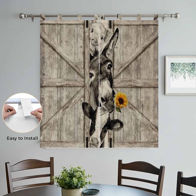 Funny Farm Animals Bathroom Curtains 63 Inch Length, Window Curtains Tab Top