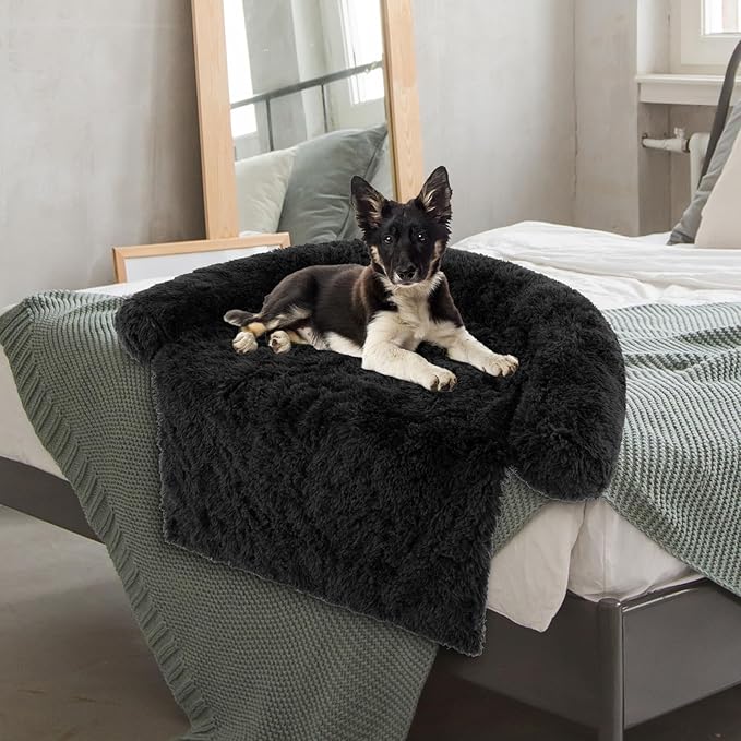 Giantex Calming Dog Bed - Fluffy Plush Pet Bed for Couch, Removable Washable Cover, Soft Neck Bolster, Dog Sofa Bed Furniture Protector Mats for Dogs Cats (Dark Gray, Medium - 44'' x 40'' x 7'')