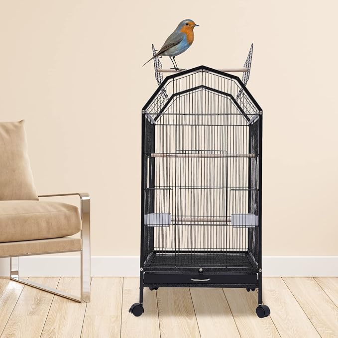Parakeet Manor Bird Cage Metal Large Bird Cage Pet Bird Flight Cages with Rolling Stand for Parrot Lovebirds Finches Canaries Parakeets Cockatiels Budgie Parrotlet Conures
