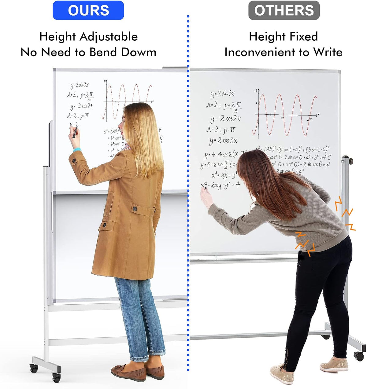 Maxtek Double-Sided Rolling White Board on Wheels 72x60, Height Adjustabled