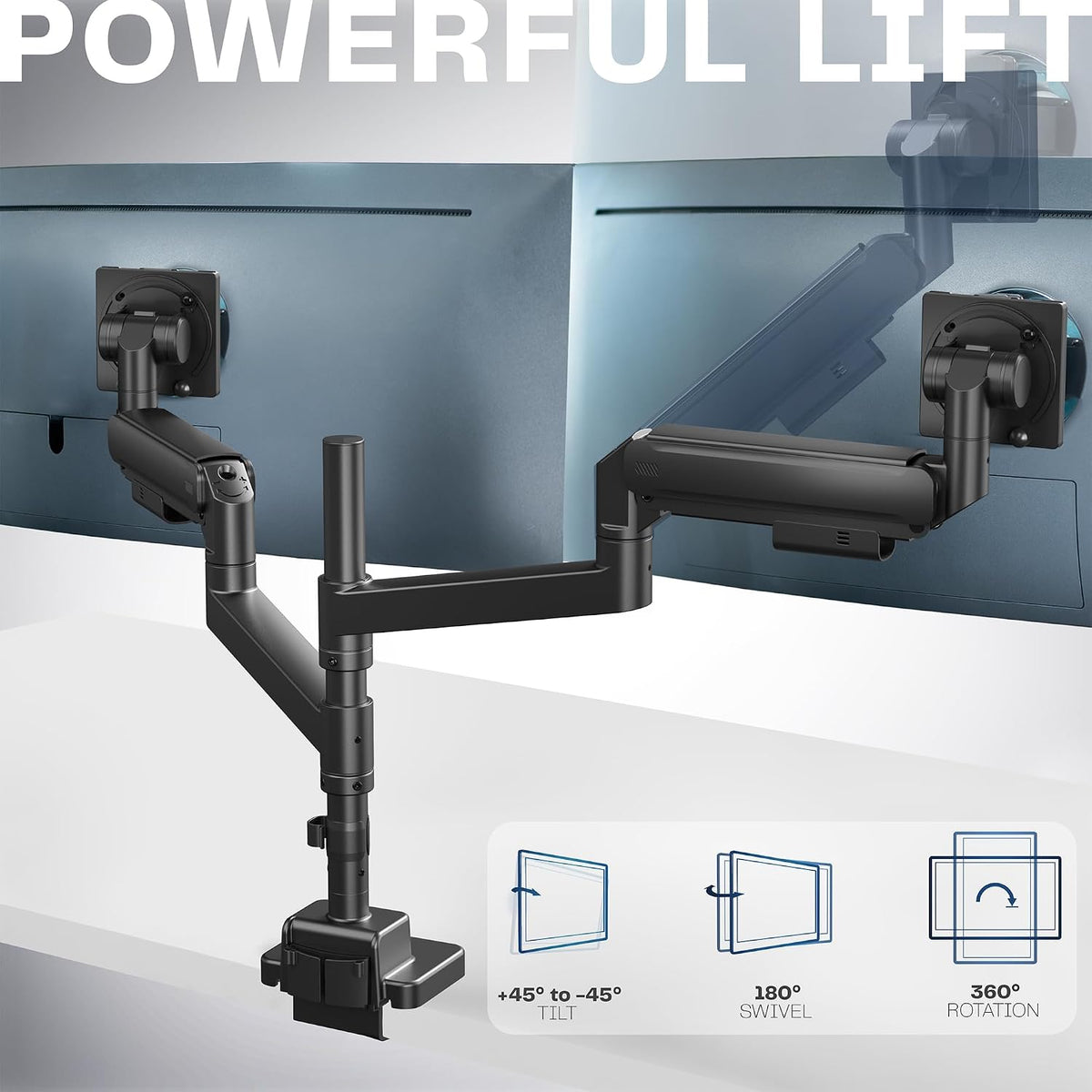VIVO Black Dual Ultrawide Desk Mount, Up to 57 in Screens, STAND-GT57T2