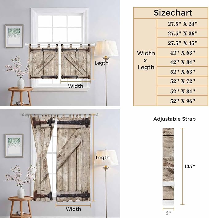 Farmhouse Wood Grain Kitchen Curtains 36 Inch Length, Small Window Curtains Tab