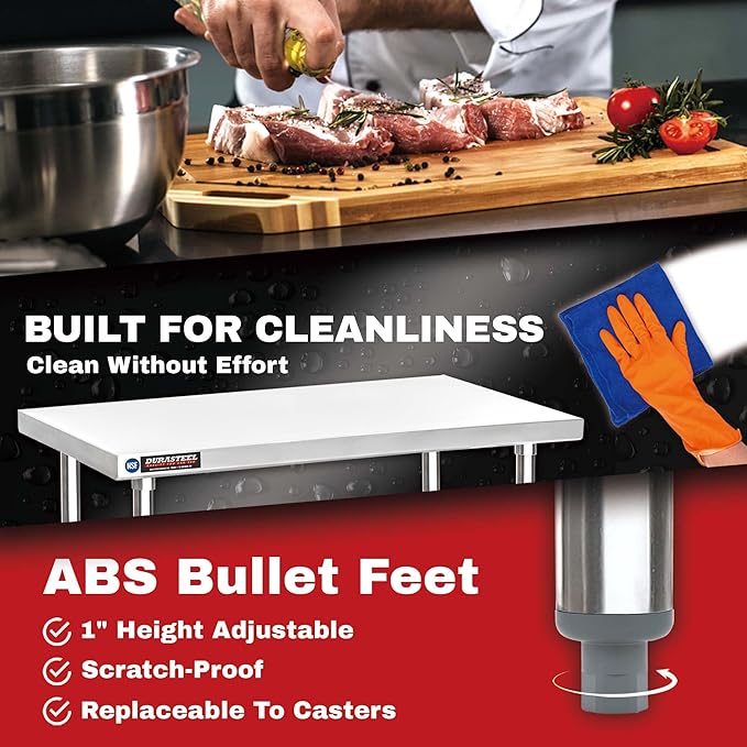 DuraSteel 30x72 Stainless Steel Prep Table - NSF Commercial Kitchen Metal Worktable - Large Laboratory Benches with Under Shelf - For Laundry Room, Kitchen, Garage, Restaurant