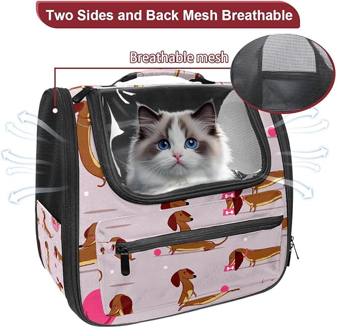 Airline Approved Soft Sided Pet Carrier, Cute Dog Dachshund Pet Travel Bag for Cats & Dogs, Durable, Breathable Pet Travel Bag for Airplane, Car & Train