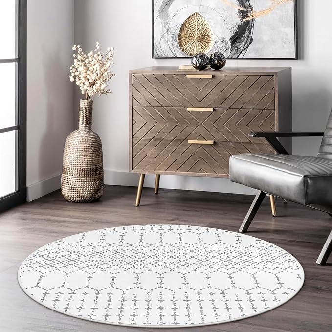 Lahome Moroccan Round Area Rug - 3Ft Round Rug Non-Slip Washable Soft Round