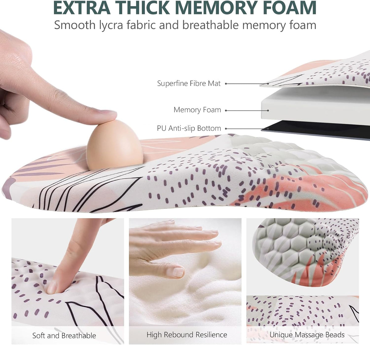 Ergonomic Mouse Pad & Keyboard Wrist Rest Set, Memory Foam