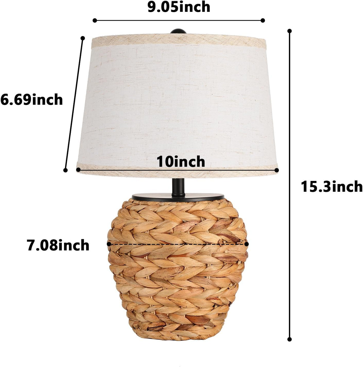 SOTTAE 15.3" Woven Natural Rattan Table Lamp with Linen Shade, Boho Bedside Lamp for Bedroom, Hand-Woven Rustic Farmhouse Desk Lamp for Living Room, Coastal Accent Lighting for Home Office