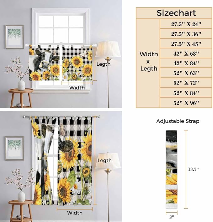 Retro Sunflowers Bedroom Curtains 72 Inch Length, Window Curtains Tab Top