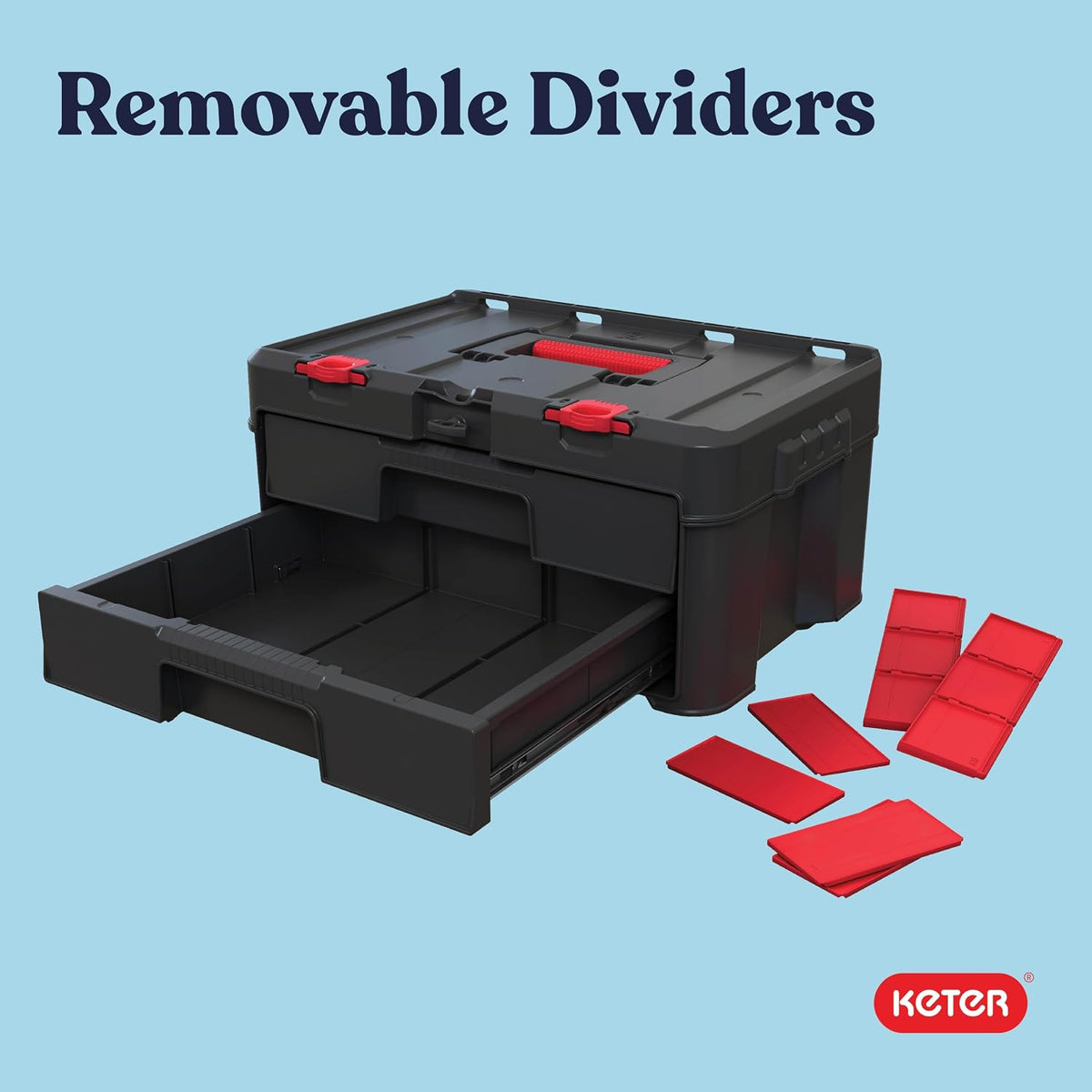 Keter Stack-n-Roll Two Drawer Tool Box for Small Parts and Power Tool Accessories, Fits Keter Modular Tool Storage System