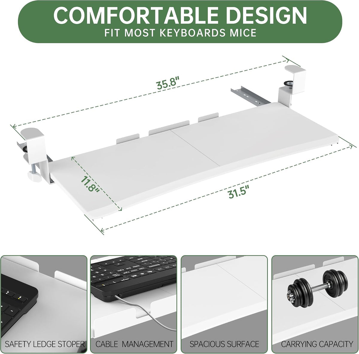 UPGRAVITY Extra Large Keyboard Tray Under Desk White