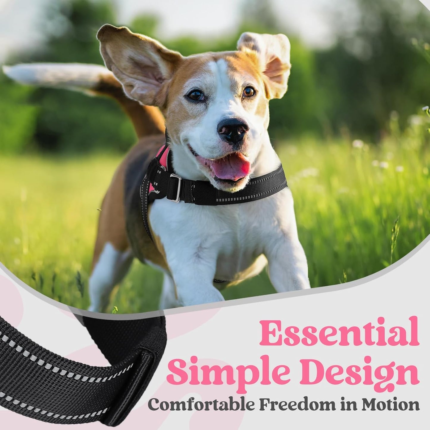 rabbitgoo Dog Harness for Large, Easy On Pet Vest with One Buckle, No Pull Adjustable Service Harness with D-Ring & Handle, Reflective for Safety Walking, Training, Pink, L