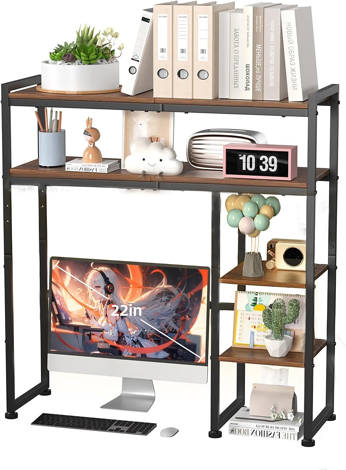 Aetheris Desktop Organizer Shelf, 30" Wooden Office Storage Rack, Display Shelf Rack, 5 Tier Desktop Display Rac, Desk Shelf, Desk Hutch for Computer Monitor (Brown)