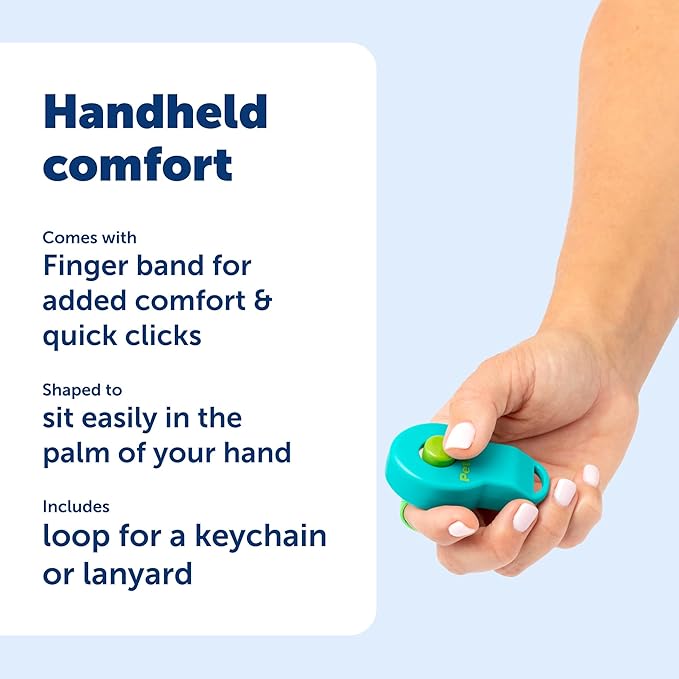 PetSafe Clik-R Training Tool - Positive Behavior Reinforcement - Ergonomic Design - Compact Finger Band - Daily Training Accessory - Clicker for Dogs & Cats - Teal