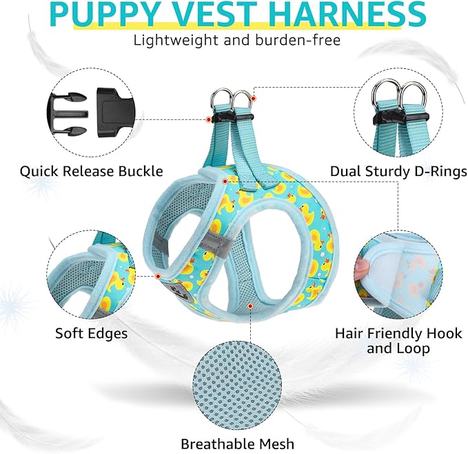 SCENEREAL Small Dog Harness and Leash Collar Set, Step in Soft Light Puppy Vest, Breathable Pet Harness for Small Sized Dogs, No Chock Reflective for Safe Outdoor Walking, Yellow Duck S