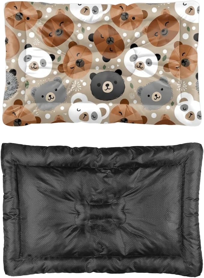 Bear Faces Cute Machine Washable Dog Bed Dog Mats for Crates Pet Carrier Pad Crate Bed Washable Non-Slip for Crate Small Dogs Mat Sleep Indoor Outdoor 36X24 Inch