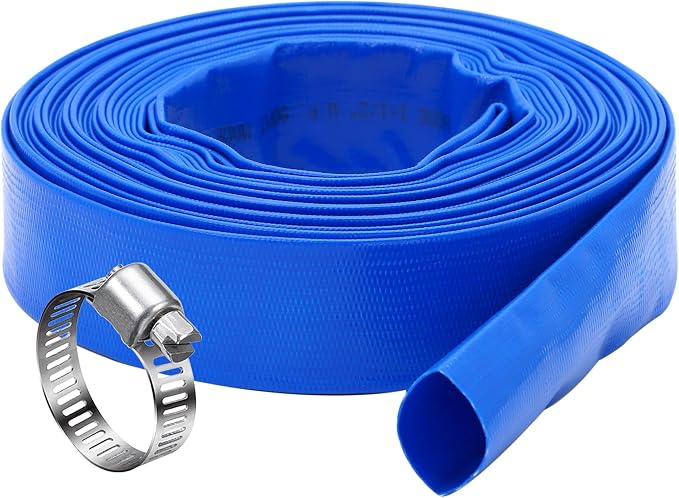 DAVCO 1.25" x 50 ft Pool Backwash Hose, Heavy Duty Reinforced Blue PVC Lay Flat