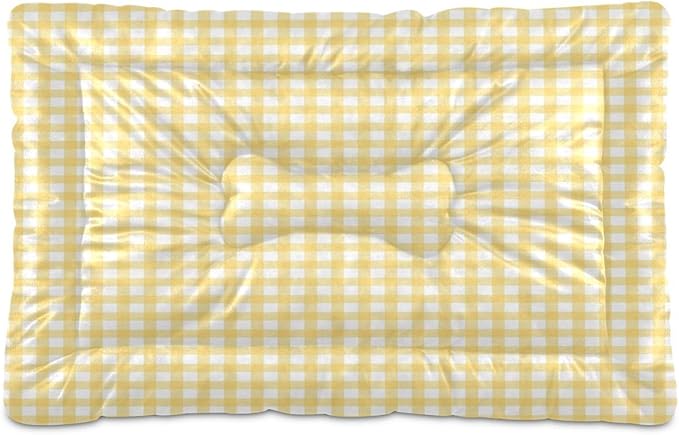 Yellow Gingham Dog Bed Mat Cat Crate Pad with Non-Slip Bottom, Washable Soft Pet Kennel Beds for Small Medium Large Dogs, 36"x24"