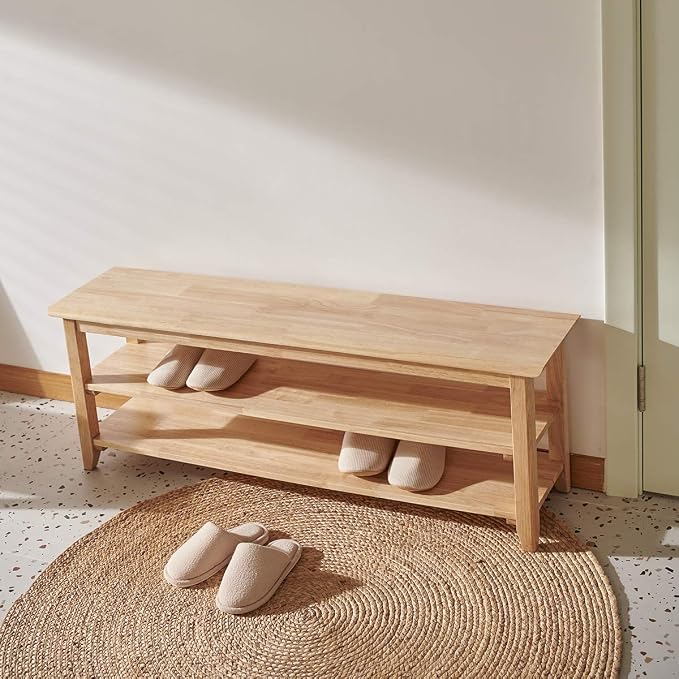 XKZG Storage Bench Wooden Shoe Rack Bench Simple Style Wood Entryway Bench