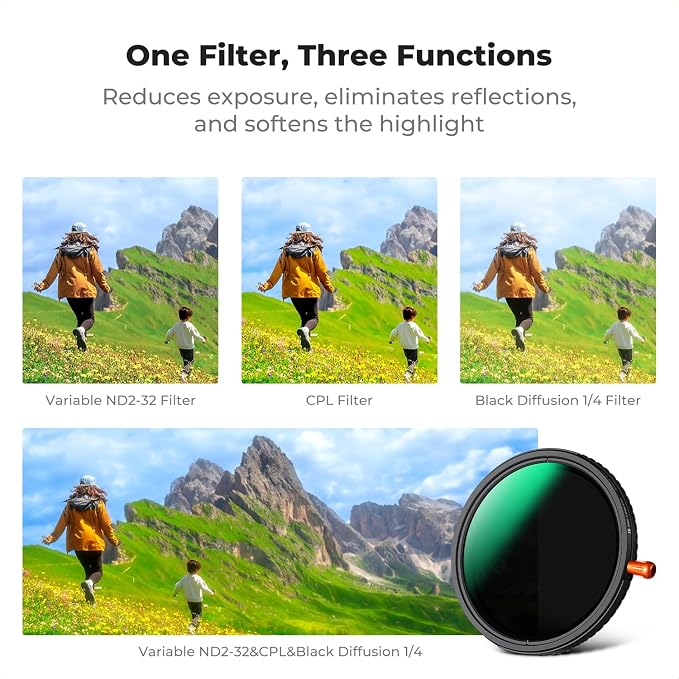 K&F CONCEPT 40.5mm Black Diffusion Mist Effect 1/4 & Variable ND2-32 & Circular