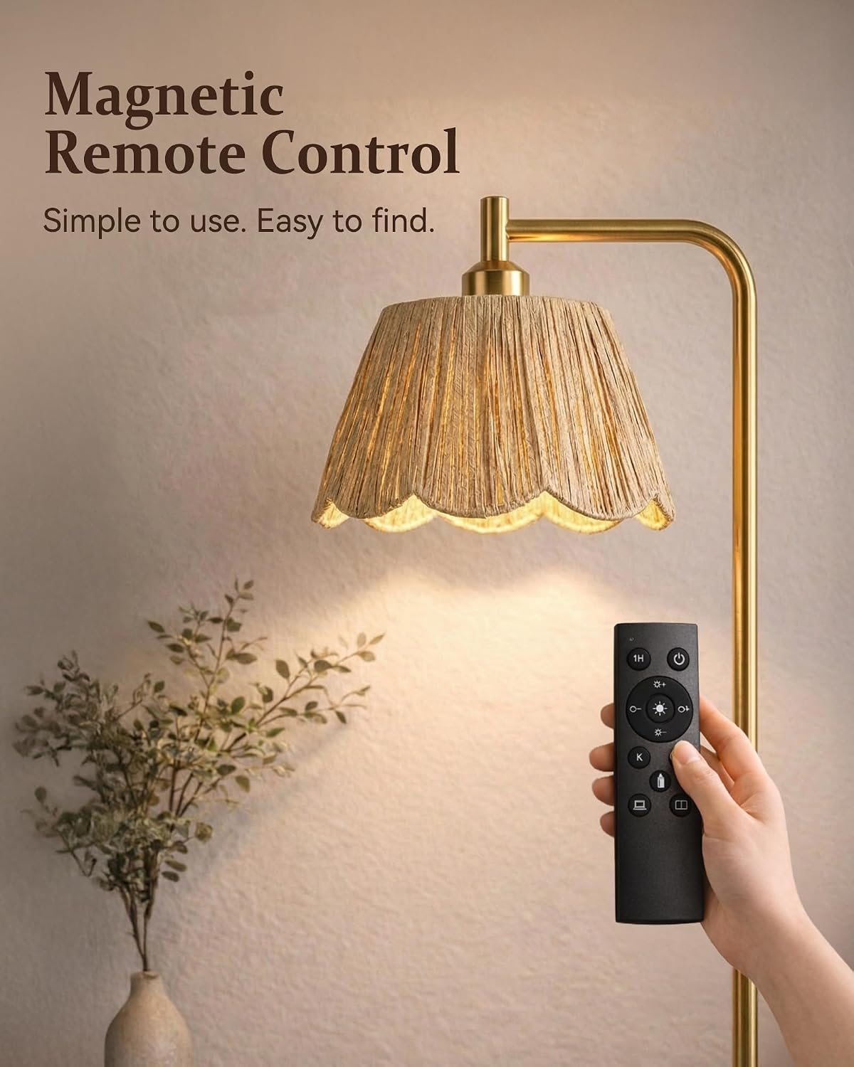 JOOFO Boho Brushed Gold Floor Lamp with Remote, Flower-Inspired Shade