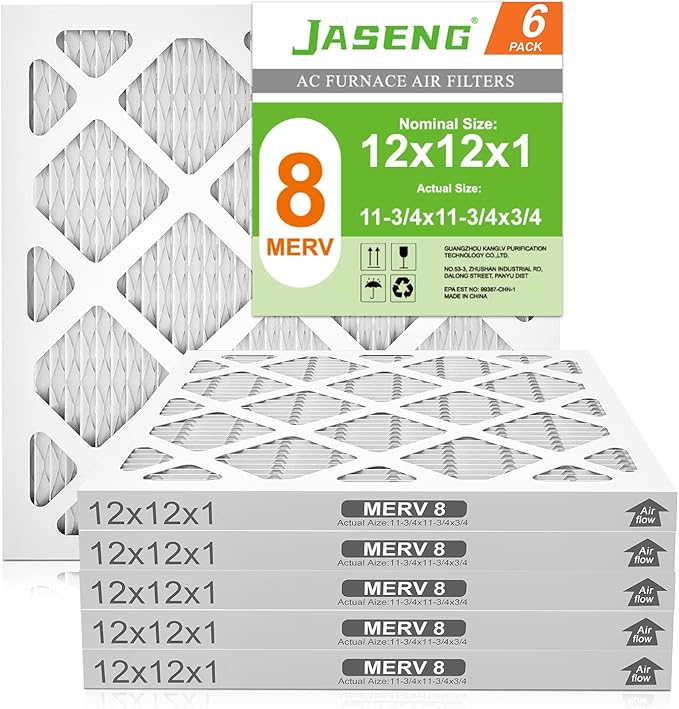 12x12x1 AC Furnace Air Filters, MERV 8 Dust Defense, JASENG MPR 600 Pleated
