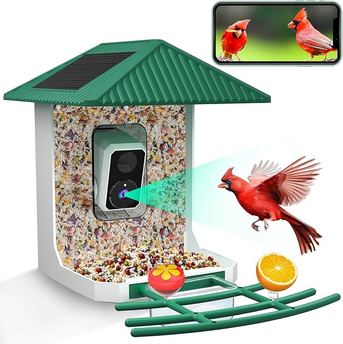 Kurain® Smart Bird Feeder with Camera, Video Birds Feeder with Solar Panel, AI Identify, Live View, Capture Bird Video, 2.5L Large-Capacity, Instant Arrival Alerts, Ideal Gift for Birdlover