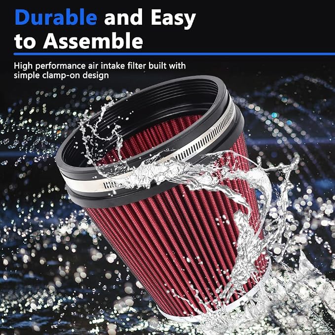 6" Inlet Cold Air Intake Filter Cone Replacement Performance Washable Clamp-On