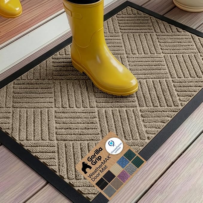 GORILLA GRIP 100% Waterproof All-Season WeatherMAX Doormat US Designed Natural