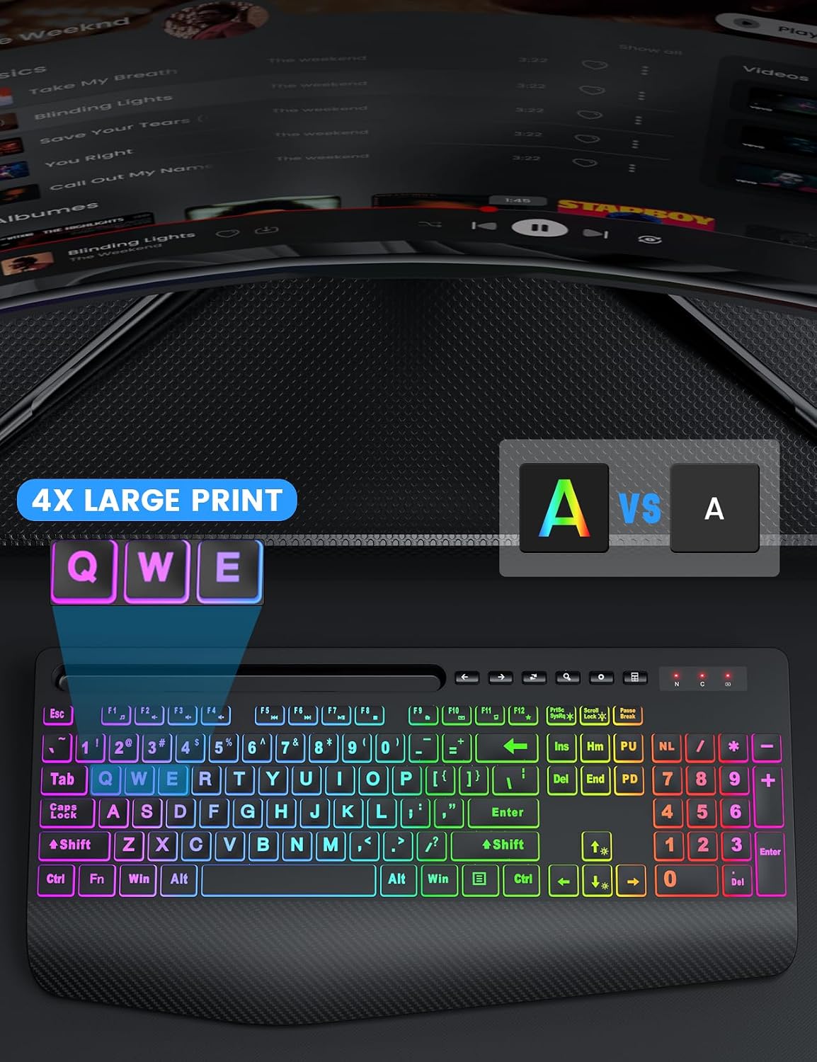 SABLUTE Wireless Keyboard and Mouse Combo, 9 Backlit Effects, Large Print