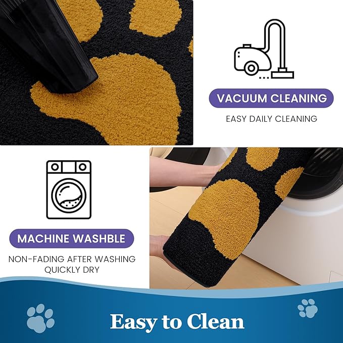 Buganda Dog Door Mat for Muddy Paws, Absorbent Dirt Trapper Washable Indoor Doormats, Non Slip Low-Profile Mud Mat for Dogs, Front Entrance Doormat for Inside Floor (30x20 Inches, Black and Yellow)