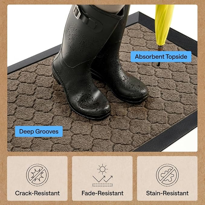 GORILLA GRIP 100% Waterproof All-Season WeatherMAX Doormat, US Designed Natural