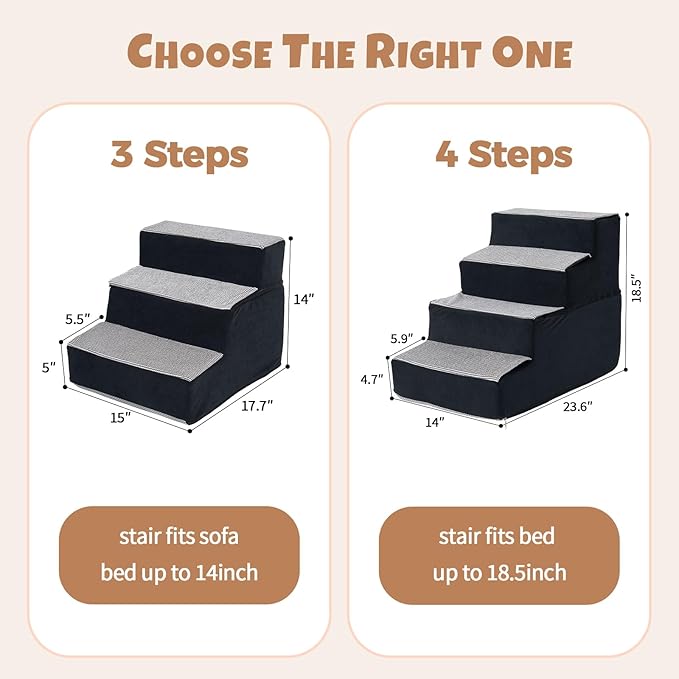 Dog Stairs for Small Dogs, 3 Step Dog Stair for High Bed and Couch, Non-Slip High Density Foam Sturdy Pet Steps with Removable Washable Cover for Older Cat