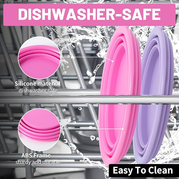 SLSON Collapsible Dog Bowl, 2Pack Macaron Color Pet Travel Bowls Silicone Foldable Water Feeder Dish for Small to Large Dogs Cat Walking Hiking Camping (Macaron Rose and Violet, Small)
