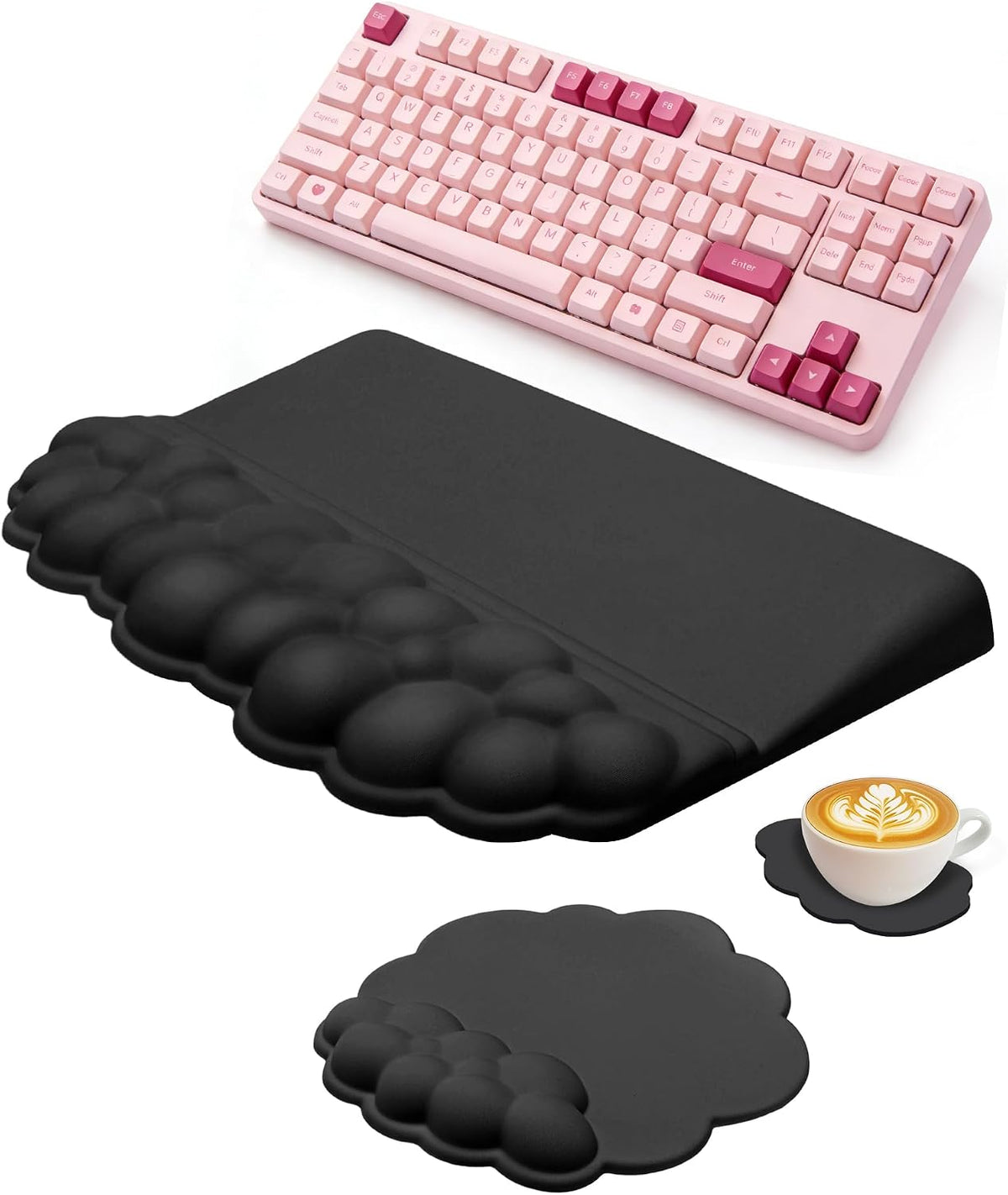 Ergonomic Cloud Wrist Rest Set for Keyboard and Mouse, Black