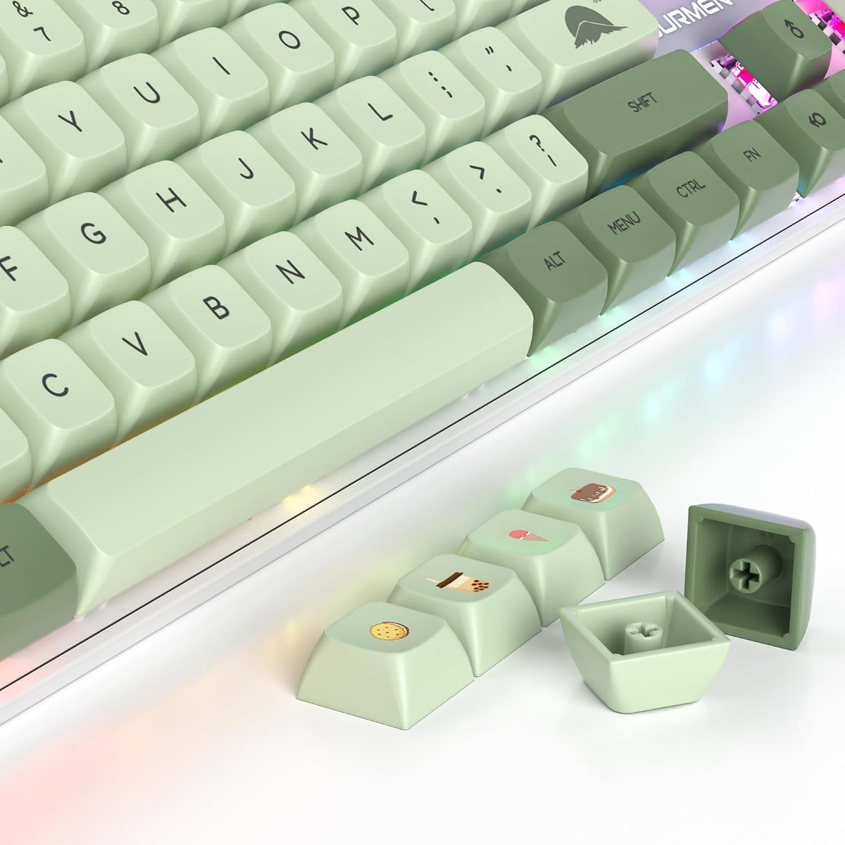 Owpkeenthy Full Size Green Mechanical Gaming Keyboard with Number Pad, Wired 100% Office NKRO Keyboard RGB Backlit 104 Keys with Red Switch for PC Gamer (104 Matcha)