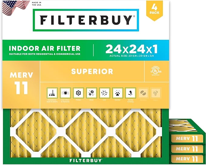 Filterbuy 24x24x1 Air Filter MERV 11 Superior Pet & Allergy Defense,