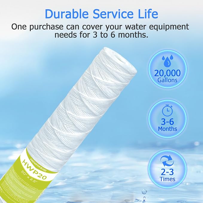 5 Micron Whole House Water Filter Cartridge, String Wound Sediment Filters