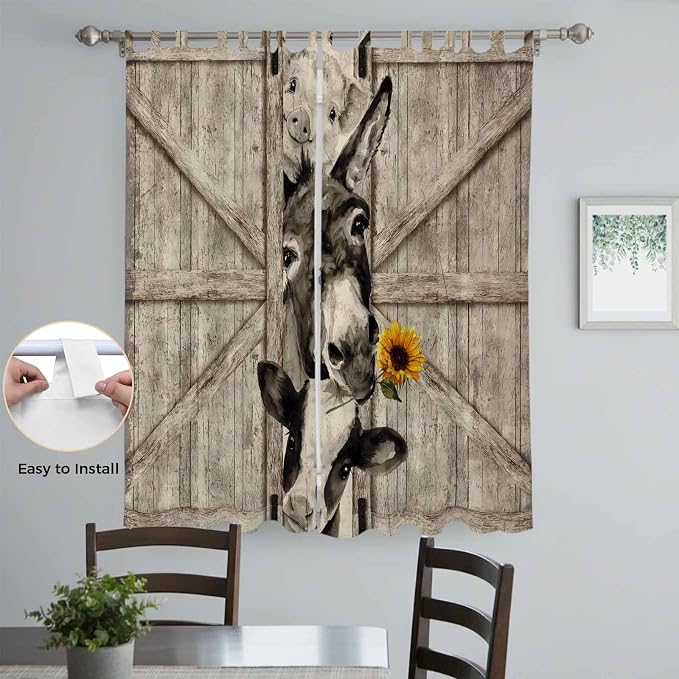 Funny Farm Animals Living Room Curtains 96 Inch Length, Window Curtains Tab Top
