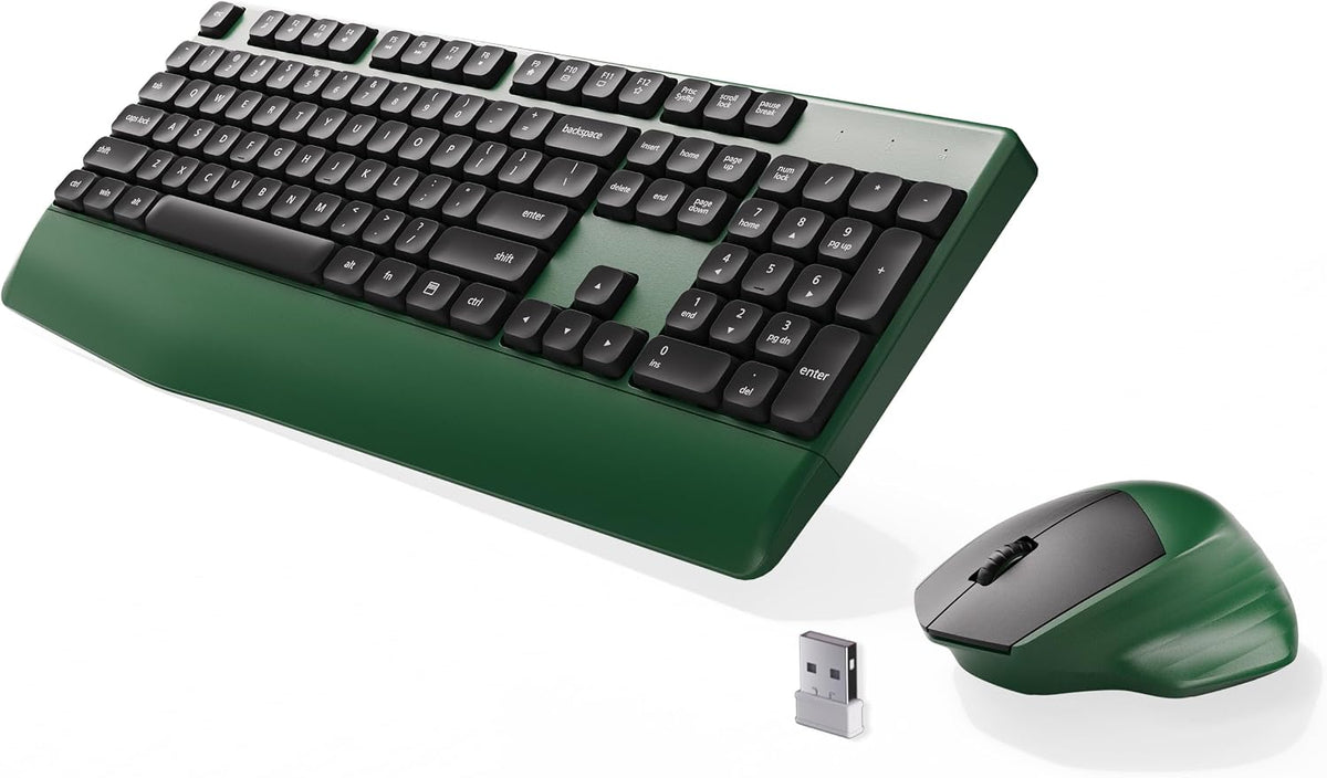 MPTOG Ergonomic Wireless Keyboard and Mouse Combo, Dark-Green Black