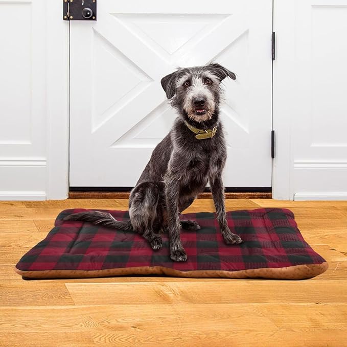 Red and Black Buffalo Plaid Christmas Pet Bed Cute Dog Bed Mat Absorbing Non Slip Pad Pet Sleeping Mat for Small, Medium, and Large Dogs Puppy Cat 24 in x 18 in
