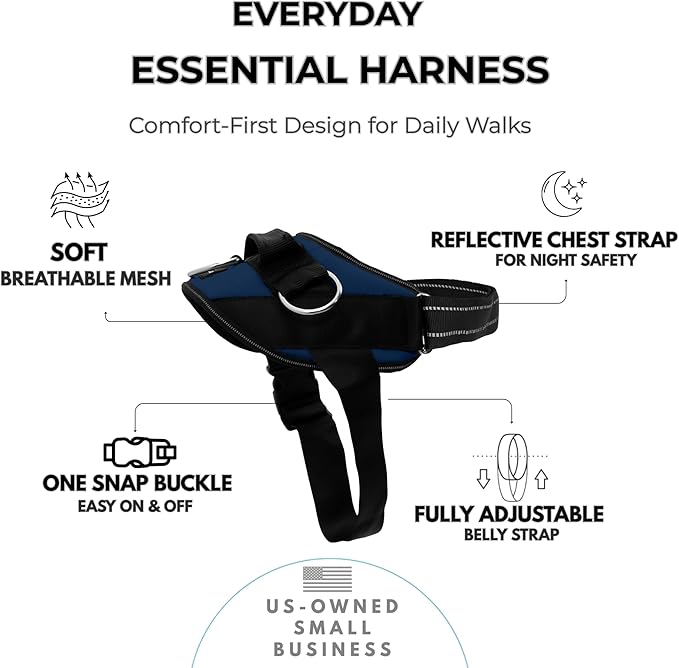 ShawnCo Essential Dog Harness, No-Pull Pet Vest with 3 Leash Clips, No Choke, Reflective, Adjustable and Padded, for Easy Walking and Training for Small, Medium and Large Dogs (Pacific Blue, XS)