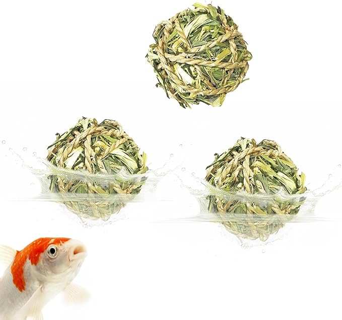 SunGrow Assorted Rabbit & Cat Chew Balls, Teething Activity Toy for Pocket Pets, Improves Dental Health, Environment Friendly, Stress Reliever (Barley Grass Ball, 3 Pcs)