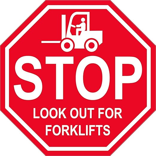 "Stop Look Out for Forklifts" - Laminated Vinyl Floor Sign by Graphical Warehouse - 5S Safety and Security Signage, Visual Communication Tool (12")